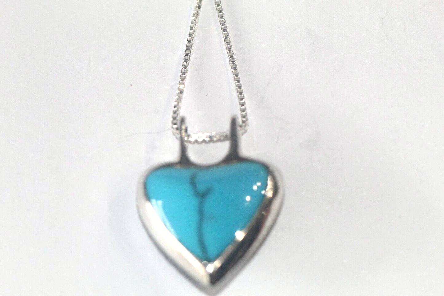 *VINTAGE* STERLING SILVER REVERSIBLE ONYX & TURQUOISE HEART PENDANT w/18" Chain