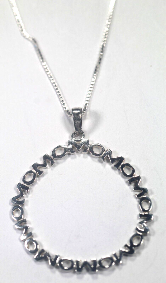 STERLING SILVER "MOM" CIRCLE PENDANT WITH 20" STERLING BOX CHAIN