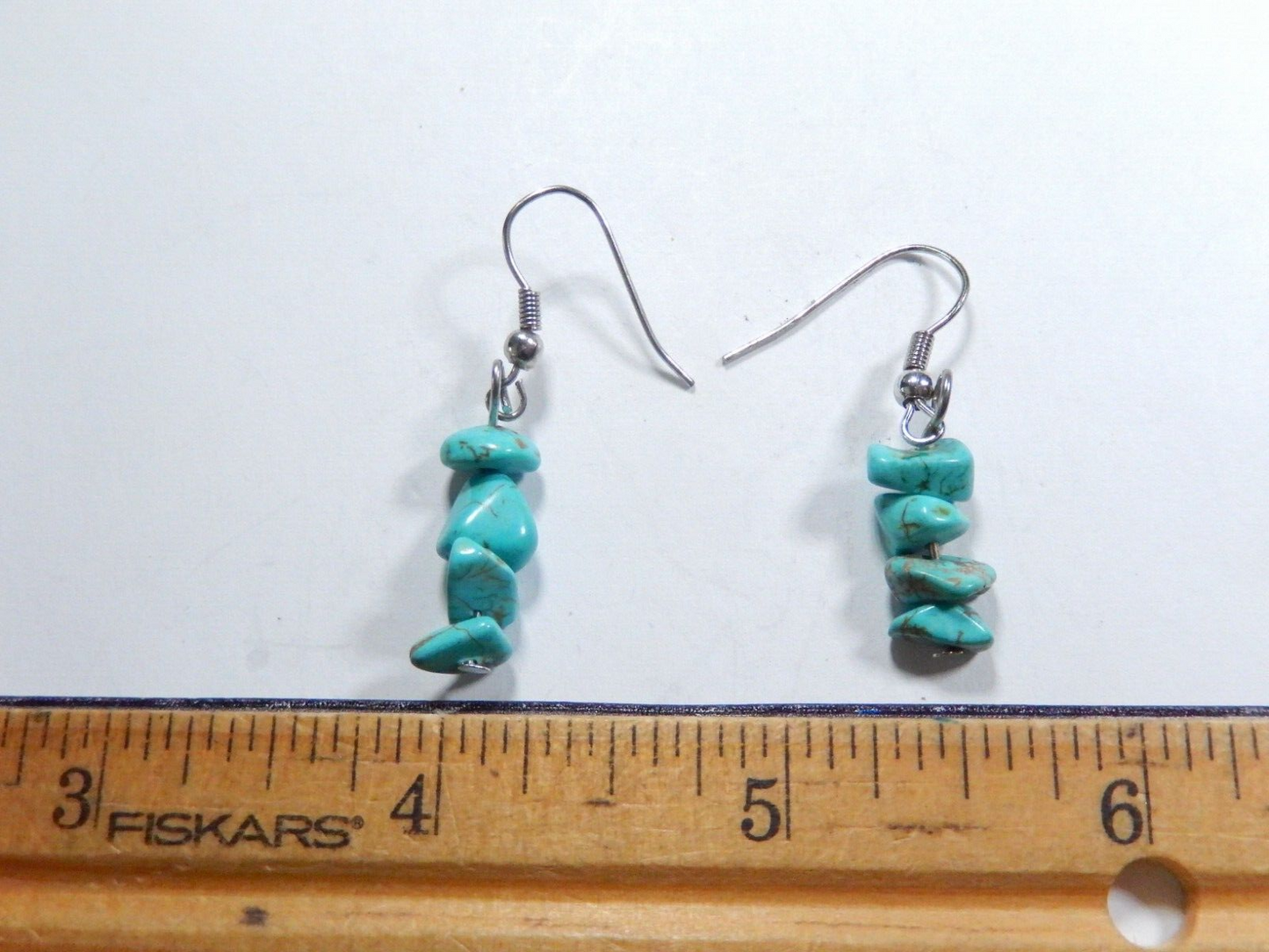 *VINTAGE*  Sterling Silver Turquoise Dangle Handmade Hook Earrings 1-1/2" Tall