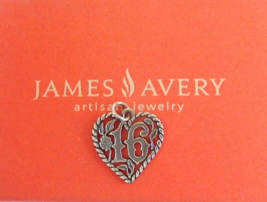 James Avery Retired Sweet 16 Heart Charm Sterling Silver