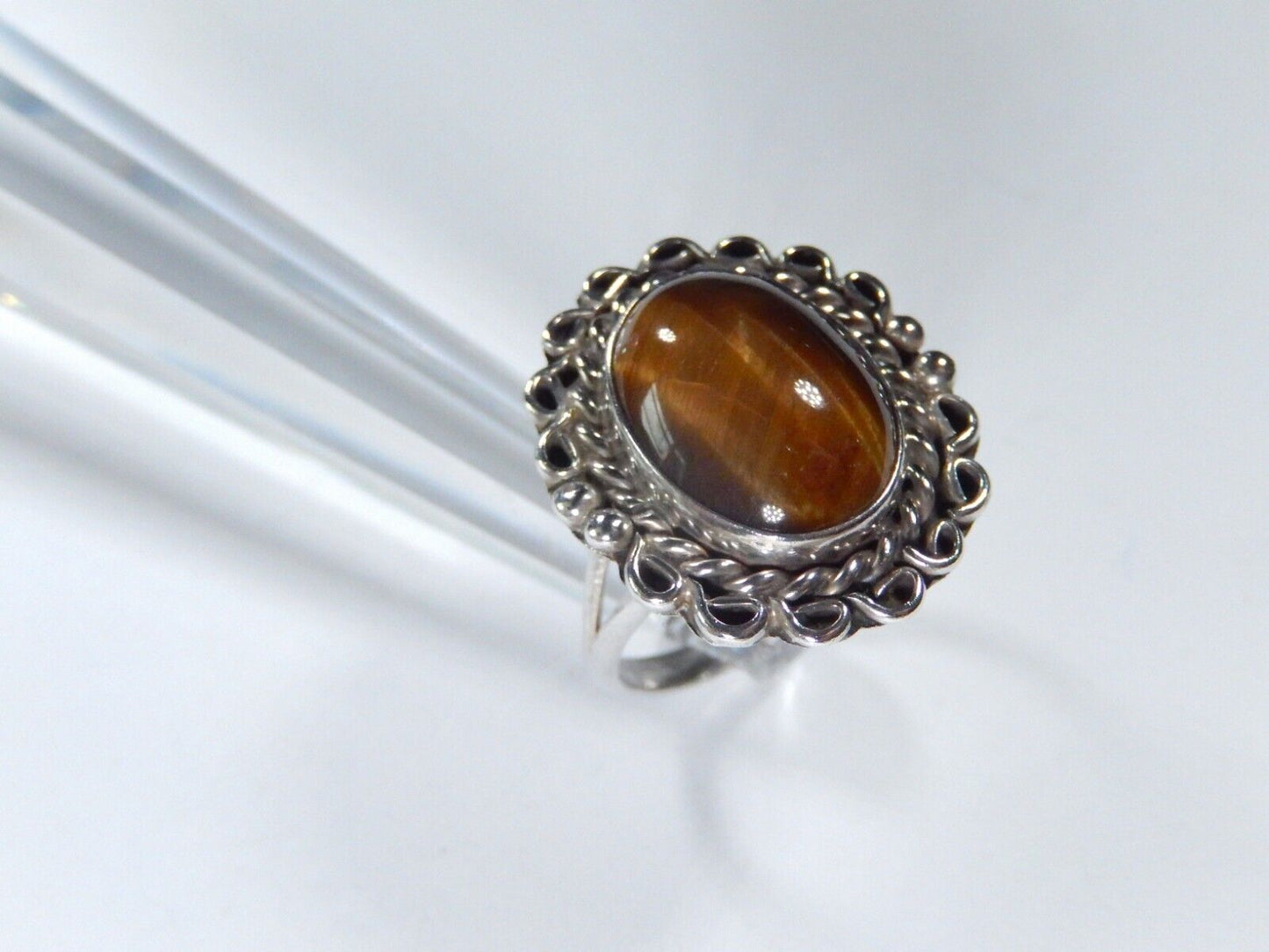 VINTAGE Navajo Artist "ET" Handmade Sterling Silver with Tiger's Eye Ring Sz 7