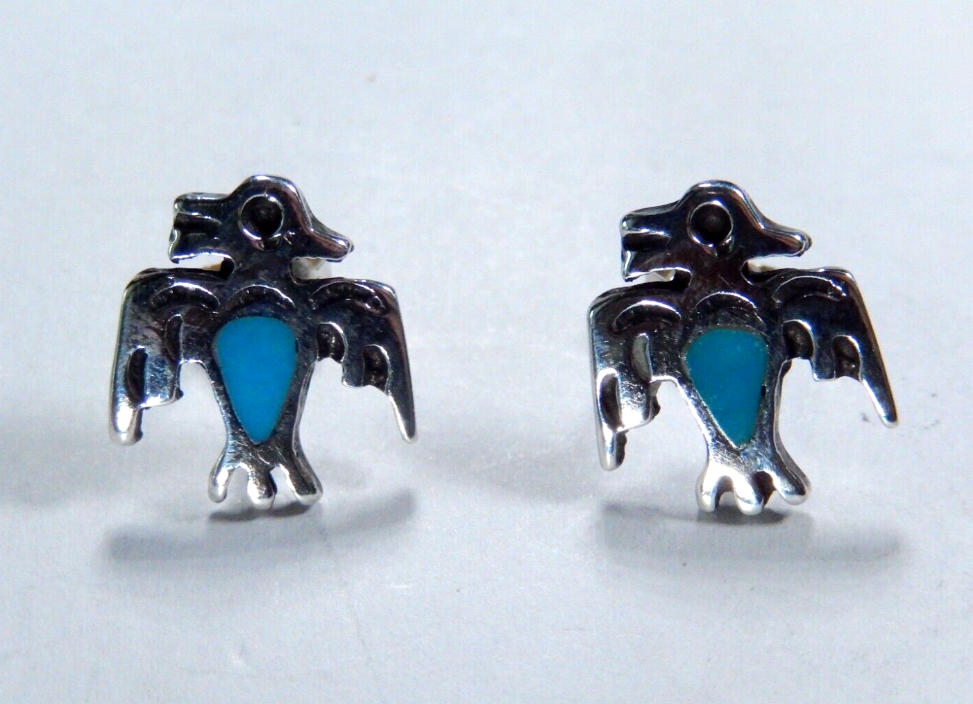 Vintage Southwestern Sterling Silver Turquoise Thunderbird Post Stud Earrings