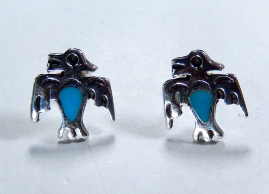 Vintage Southwestern Sterling Silver Turquoise Thunderbird Post Stud Earrings