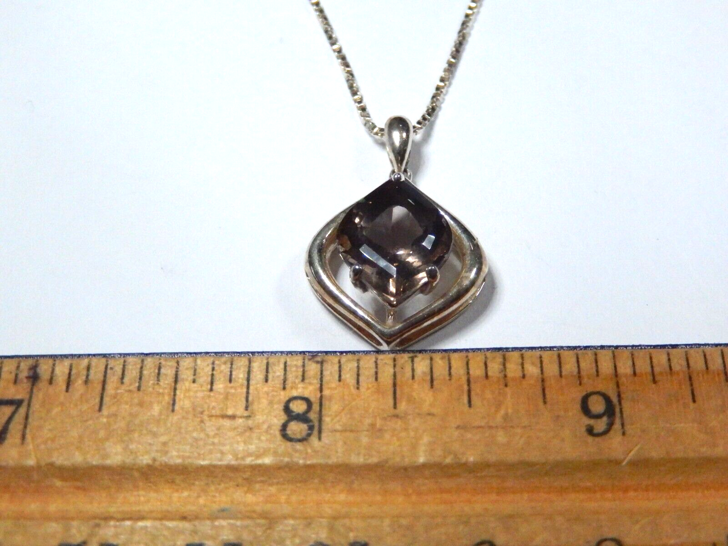 VINTAGE 925 Sterling Silver Real FancyCut Smoky Quartz Pendant w18 chain