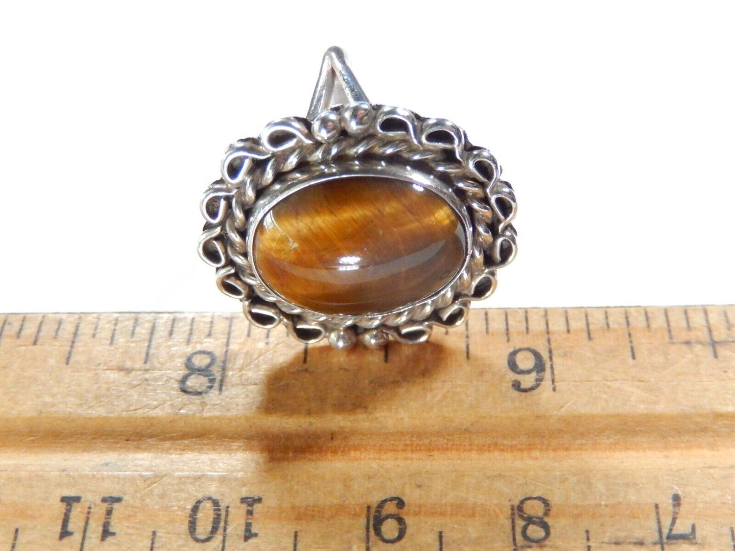 VINTAGE Navajo Artist "ET" Handmade Sterling Silver with Tiger's Eye Ring Sz 7