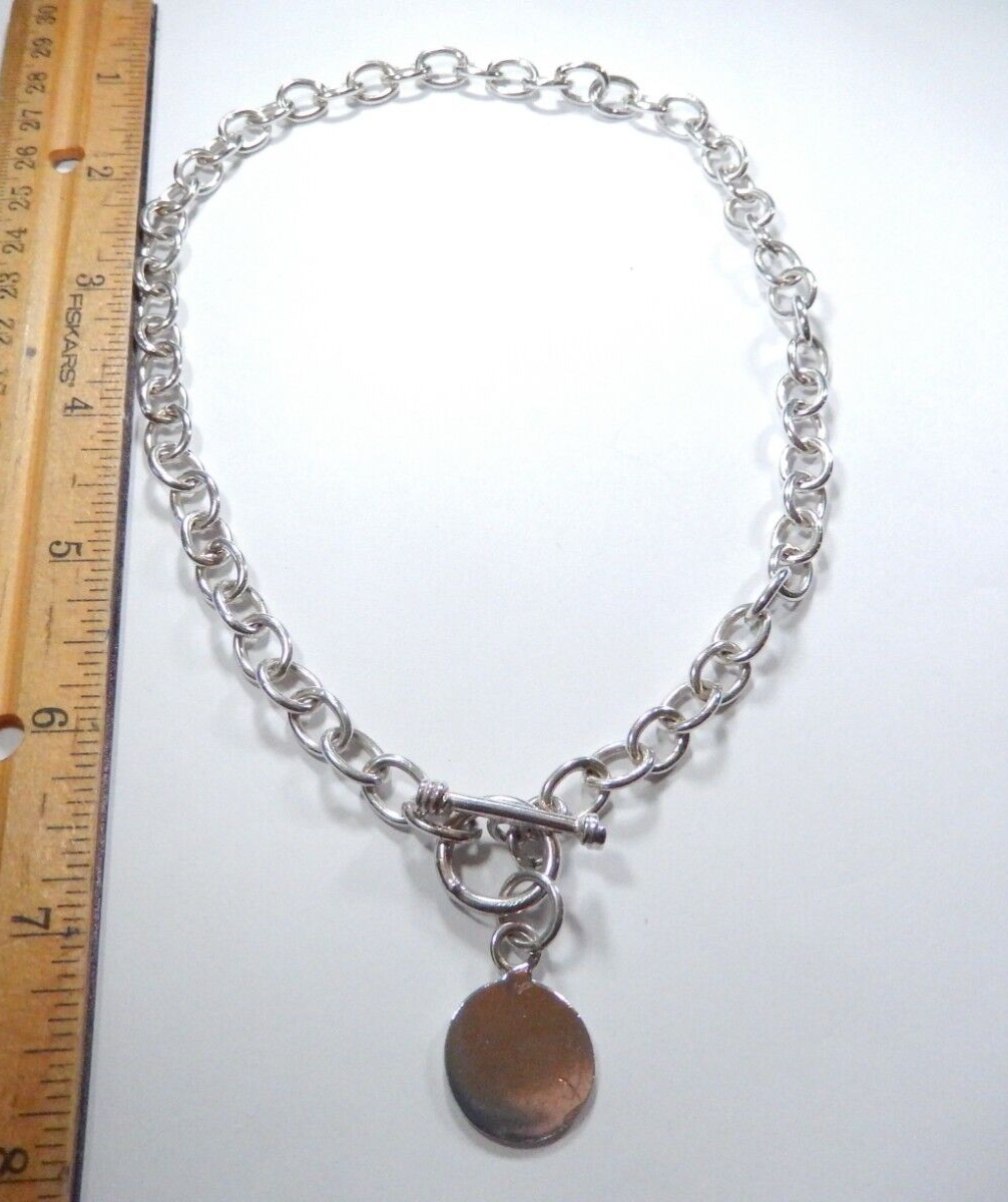*VINTAGE*  16" Sterling Silver Rolo Link Necklace with Toggle Clasp with  Disc