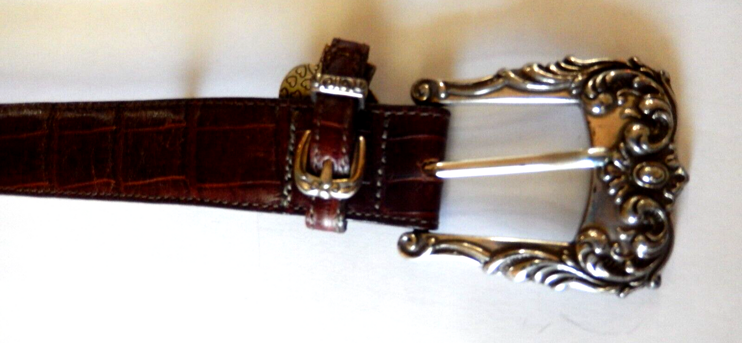 Brighton Womens Belt 4B207 S28 Brown Faux Alligator Silver Buckle EUC