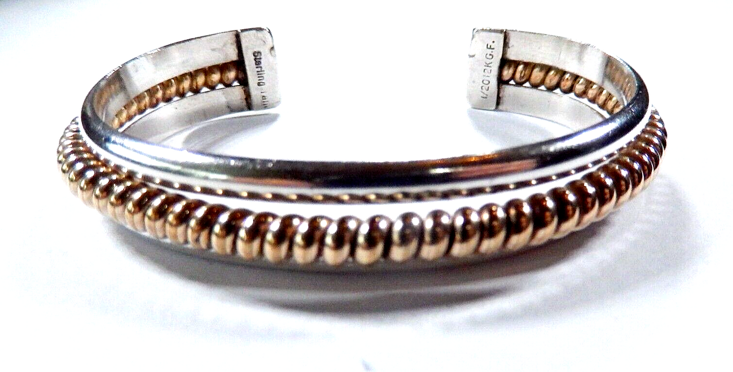VINTAGE -  Sterling Silver With 12k Gold Filled Strip Bangle Bracelet 29.9 grams