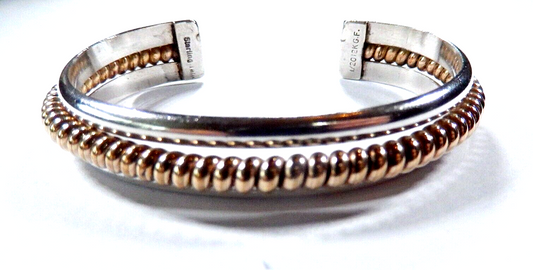 VINTAGE -  Sterling Silver With 12k Gold Filled Strip Bangle Bracelet 29.9 grams