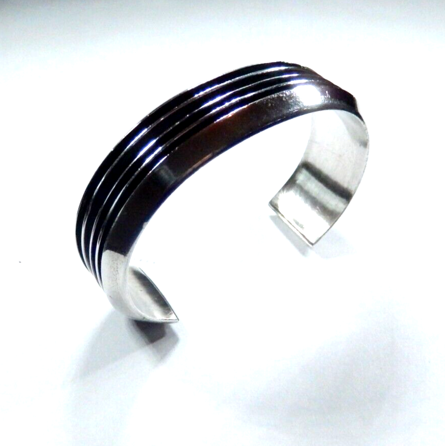Handcrafted Tom Hawk Navajo Four Channel “RAIL” Sterling Silver Cuff Bracelet