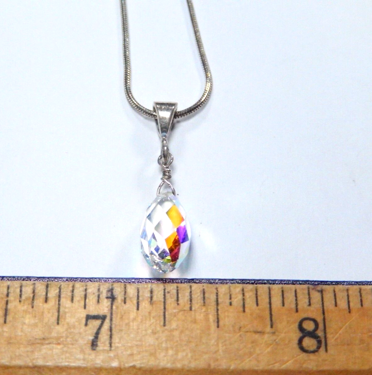 *VINTAGE*  Sterling Silver Crystal Solitaire Pendant w/18" Sterling Snake Chain