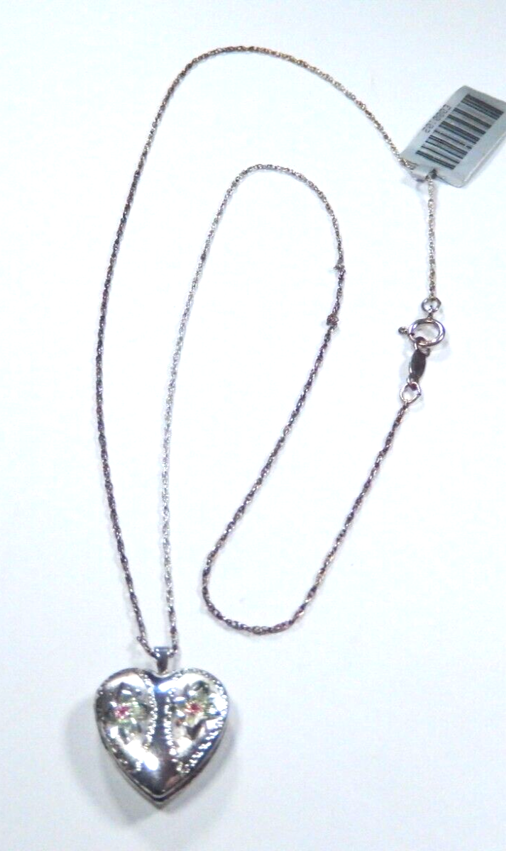 *VINTAGE*  Sterling Silver 925 Etched Heart Locket Pendant w/18" Sterling Chain