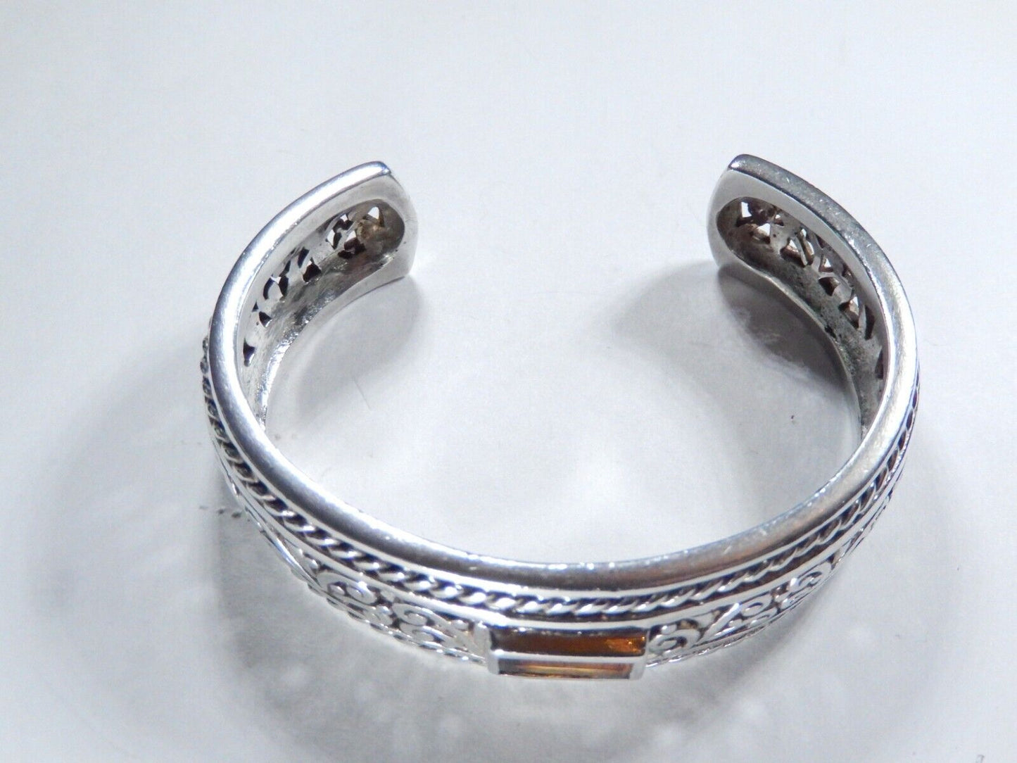 VINTAGE - Signed Barse Sterling Silver 925 Citrine Heavy Cuff Bracelet 56 grams