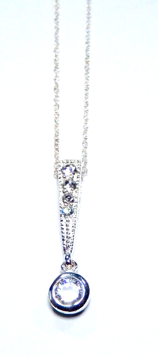 Drop Dangle CZ Pendant Necklace W/18" Sterling Chain