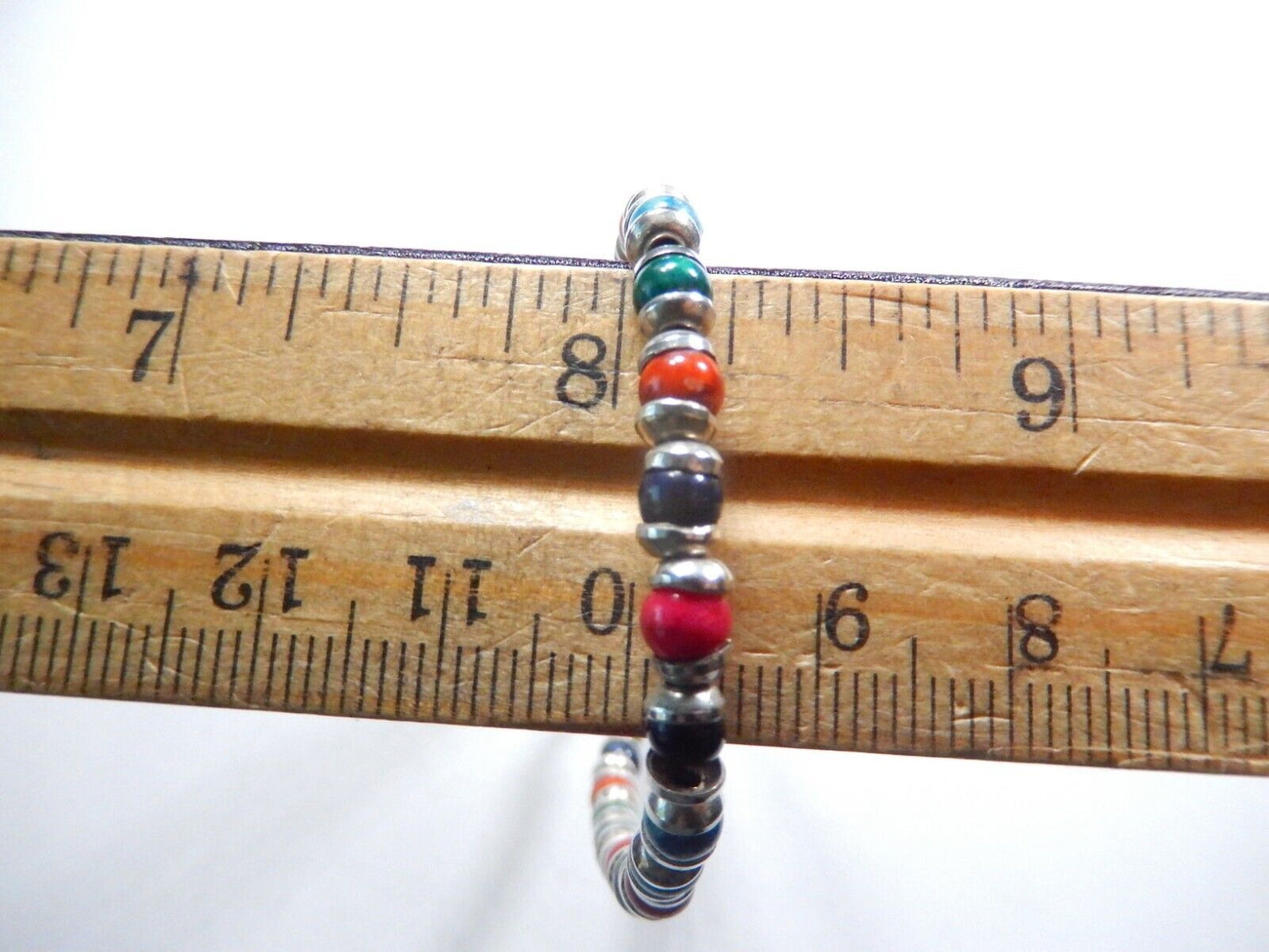 *VINTAGE* Multi Gemstone Beads w/ Sterling Bead Caps &Toggle Clasp Bracelet 7.5"