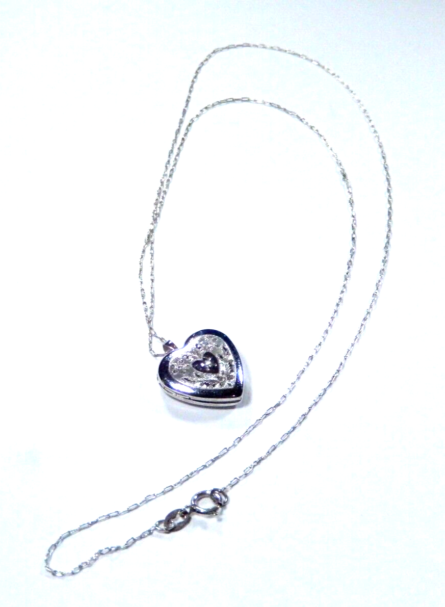 *VINTAGE*  Sterling Silver 925 Etched Heart Locket Pendant w/20" Sterling Chain