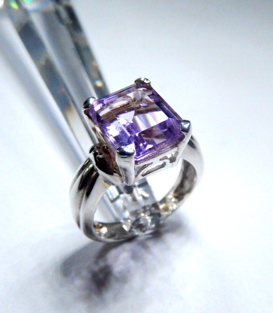 Sterling Silver 5.0 CT Emerald Cut Amethyst Solitaire Cocktail Ring Size 8