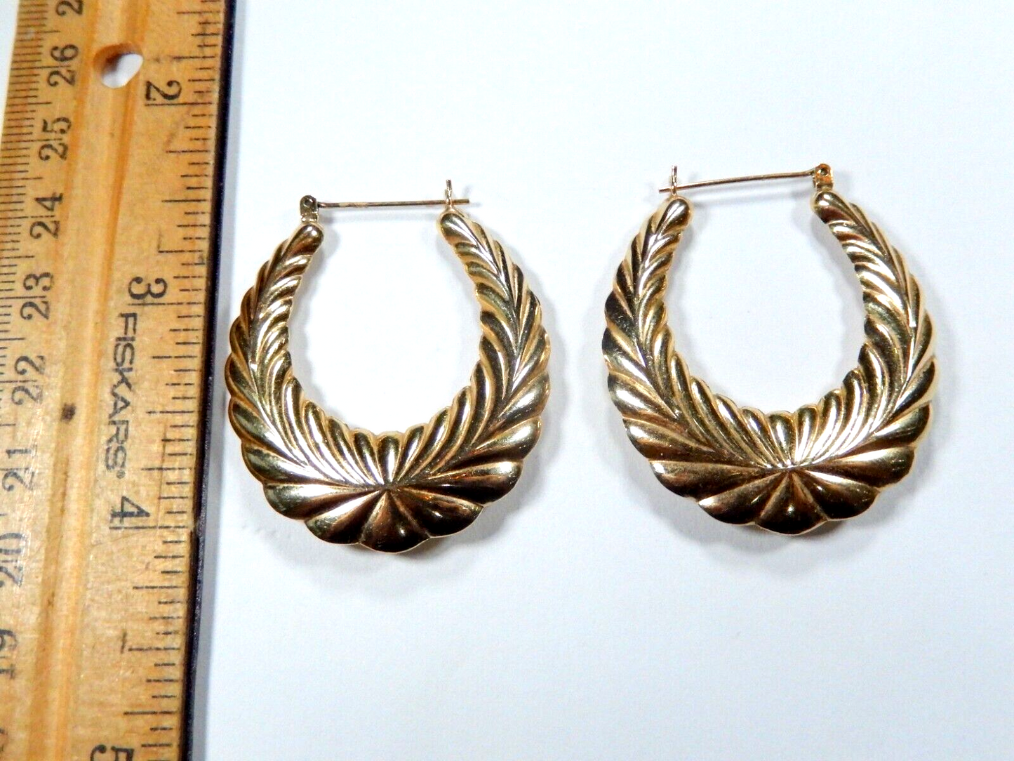 LARGE- Stamped 14K Yellow Gold 43mm x 36mm Oval Puffed Hoop Earrings 6.5 grams