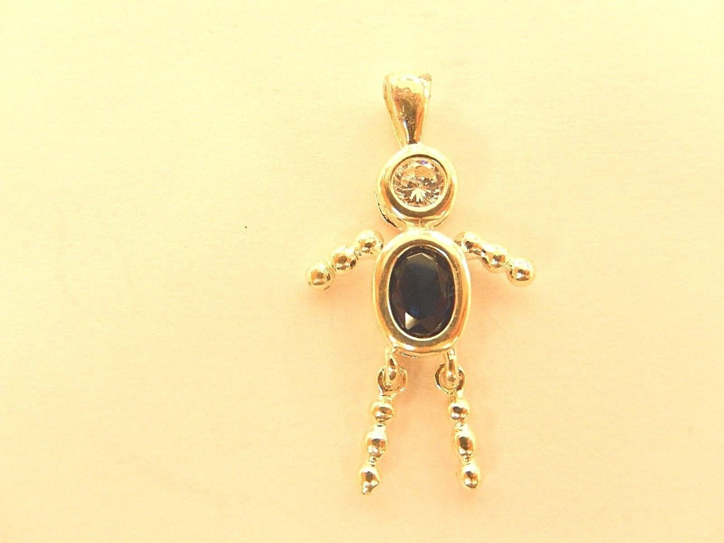 .925 Sterling Silver - SEPTEMBER BLUE STONE BOY BIRTHSTONE BABY CHARM/PENDANT