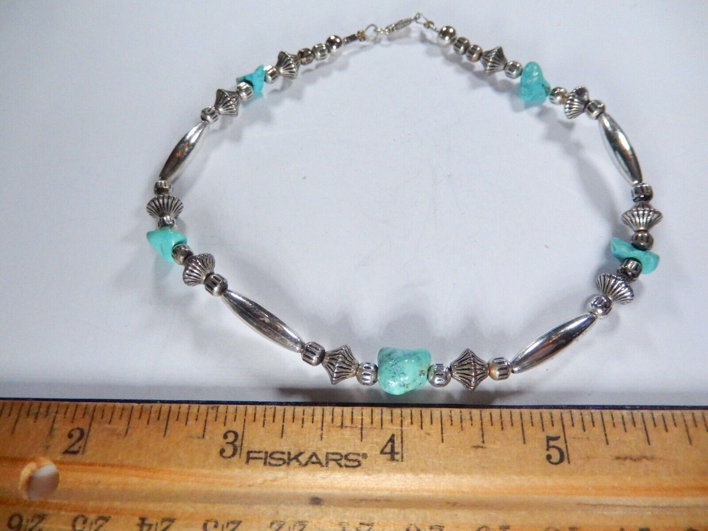 Vintage Southwest Sterling Silver Bead and Turquoise Bead Necklace - 11" Length