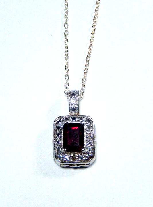 VINTAGE  Gold Vermeil Sterling Silver Amethyst  Diamond Pendant w18 Chain