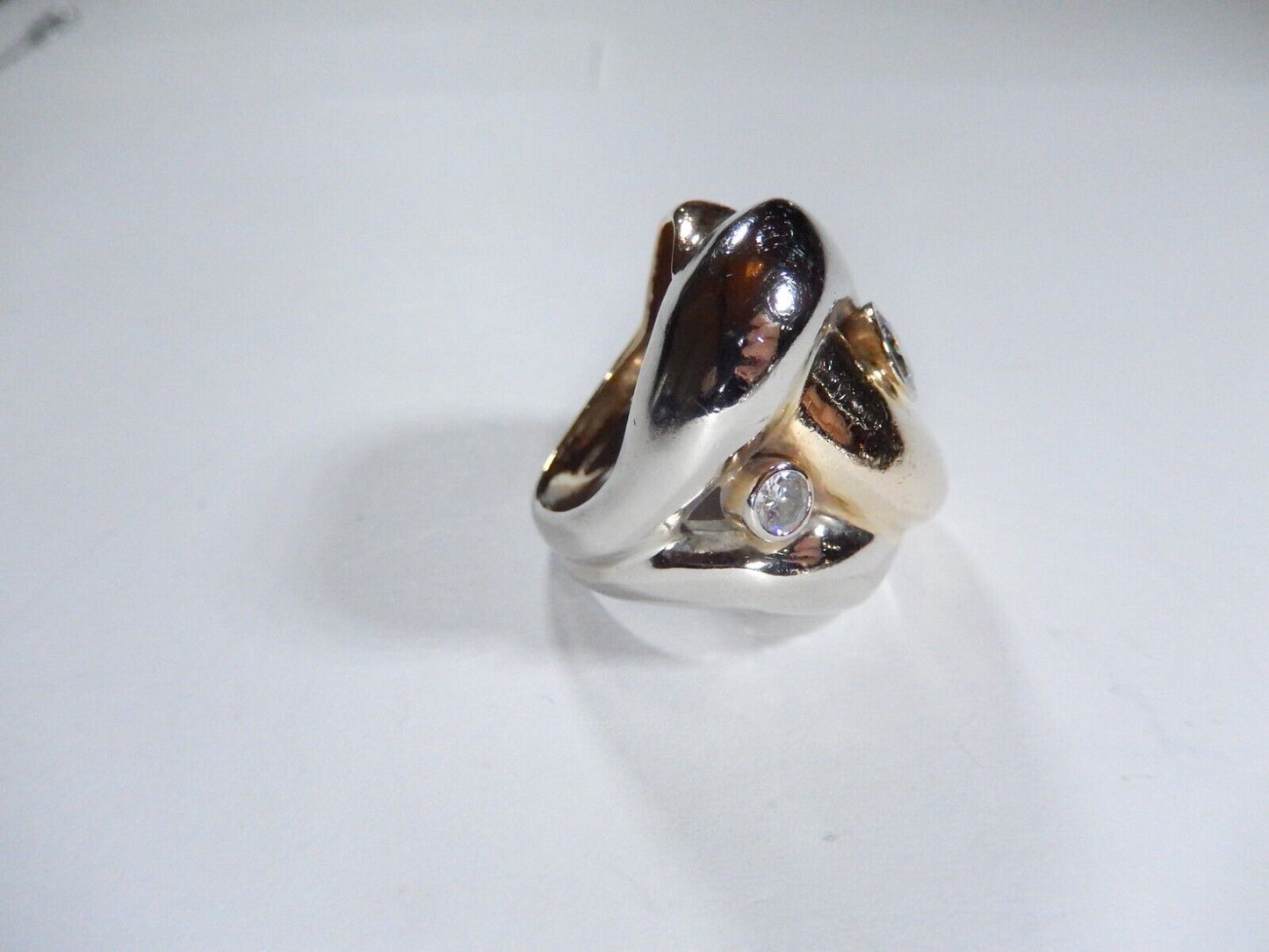 STUNNING STAMPED 14K TWO TONE  LADIES DIAMOND FREEFORM RING Size 625  151gms