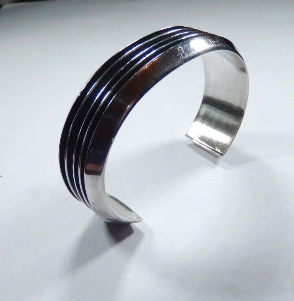 Handcrafted Tom Hawk Navajo Four Channel “RAIL” Sterling Silver Cuff Bracelet