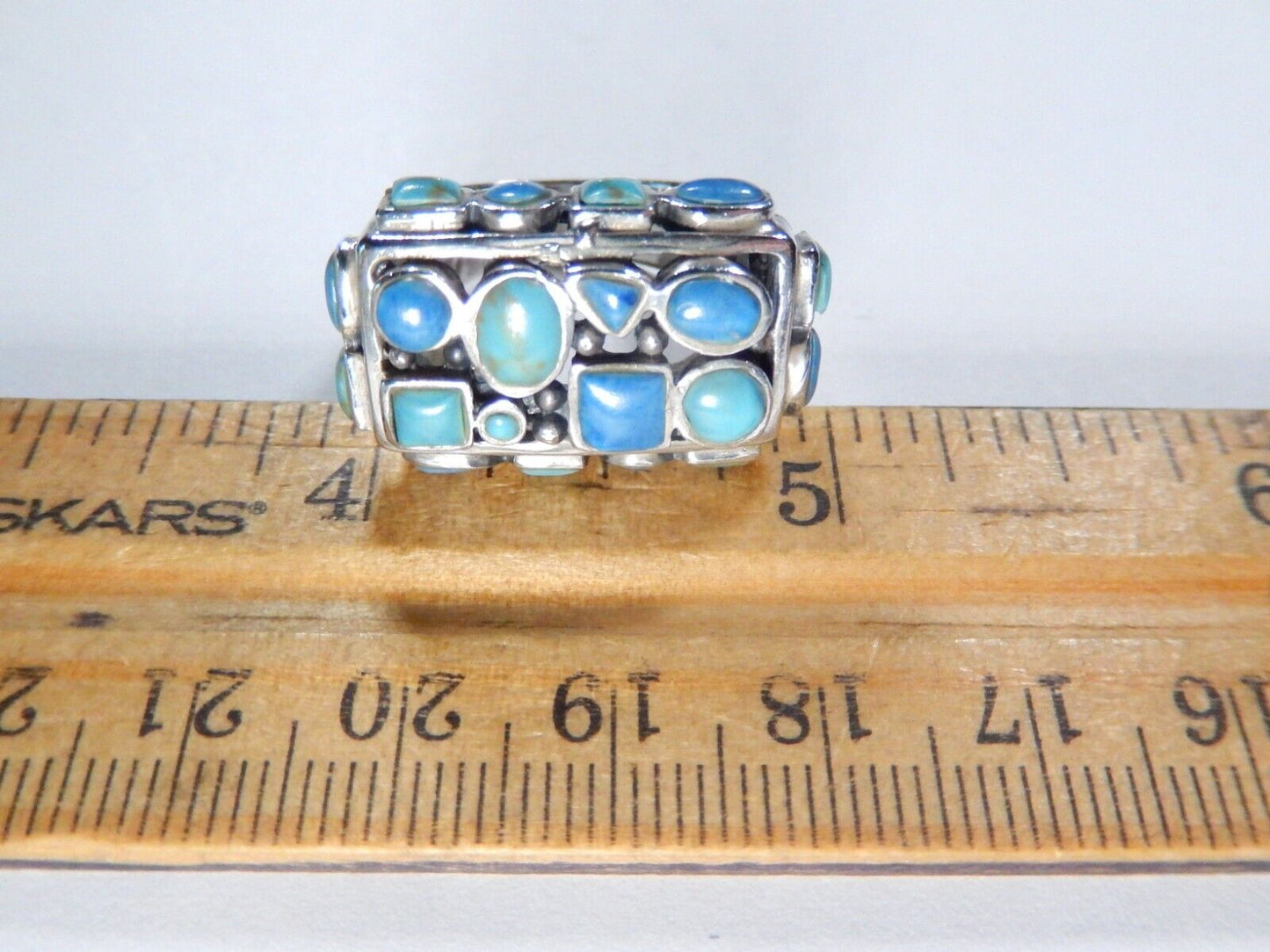 *VINTAGE*  Large Sterling Silver Southwest Turquoise & Lapis Ring Size 6