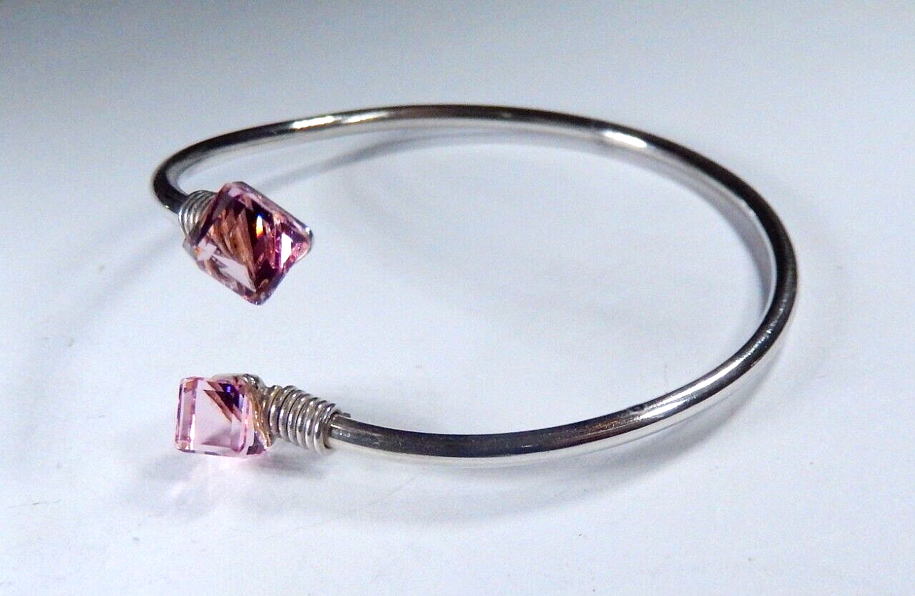Sterling Silver Bracelet Bangle w/pink stones / Size 2-1/8" Inside Diameter
