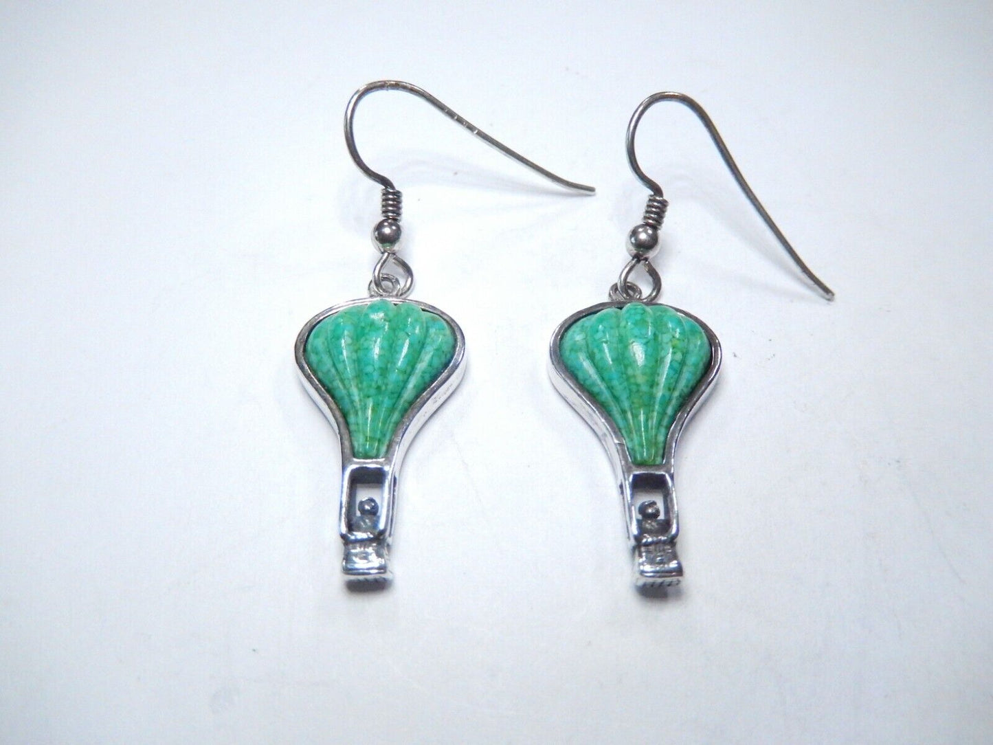 *VINTAGE*  Green Gemstone Drop/Dangle GREEN Earrings 925 Sterling Silver