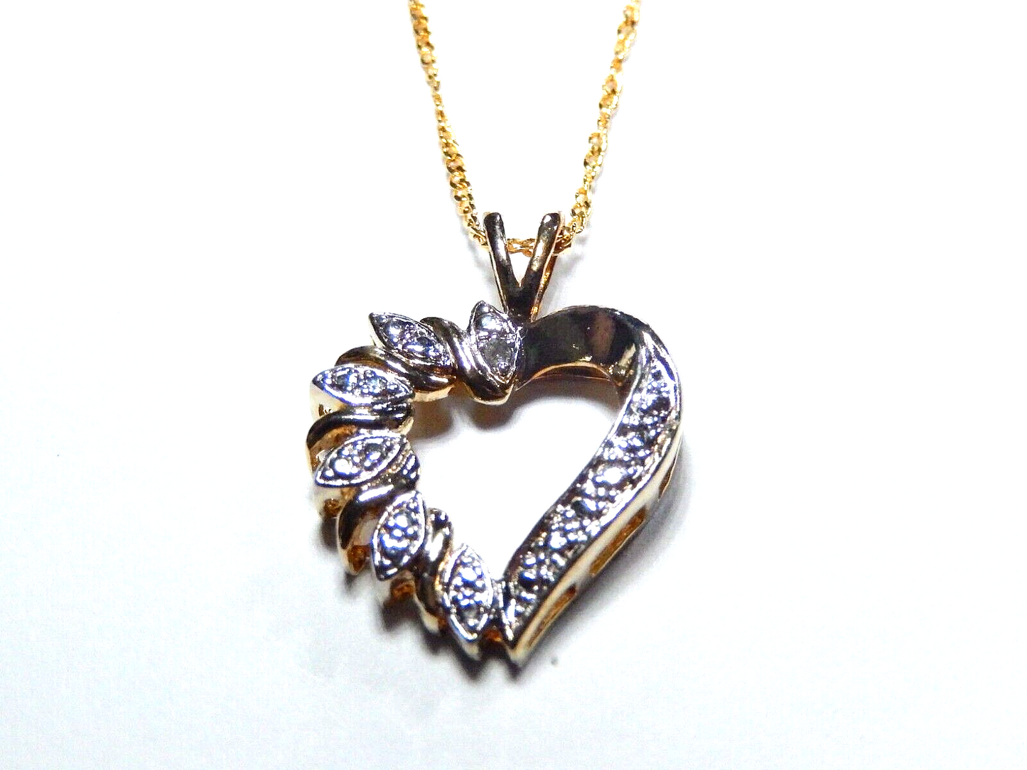 Gold Vermeil 925 Diamond Heart Pendant w18 Gold Vermeil Chain