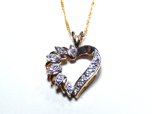 Gold Vermeil 925 Diamond Heart Pendant w18 Gold Vermeil Chain