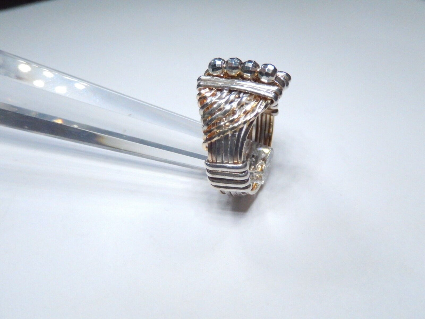 *VINTAGE* ARTISAN Sterling Silver & Gold Tone Wire Wrap Ring Size 6.5