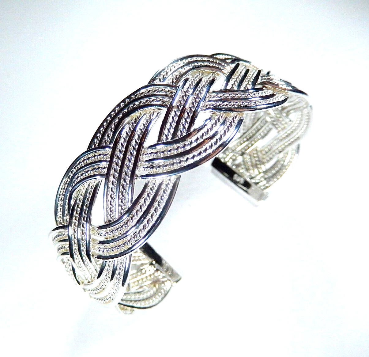 *VINTAGE*  Heavy Sterling Silver Braided Wave Cuff Bracelet-33 grams - 23mm Wide