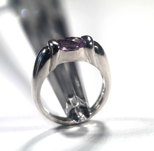 *VINTAGE* Oval Checkerboard Cut 2.0 cts Amethyst Ring Sterling Silver Size 9