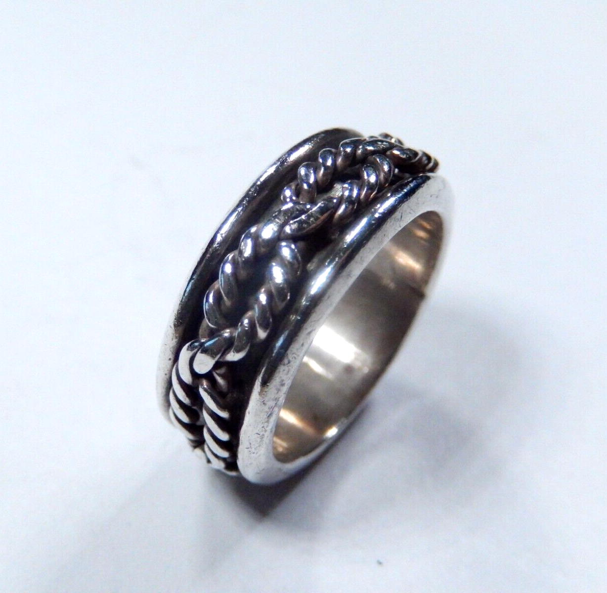 Rope Design Spinner Ring Southwest 8 mm Wide Band Sterling Silver Size 5.5