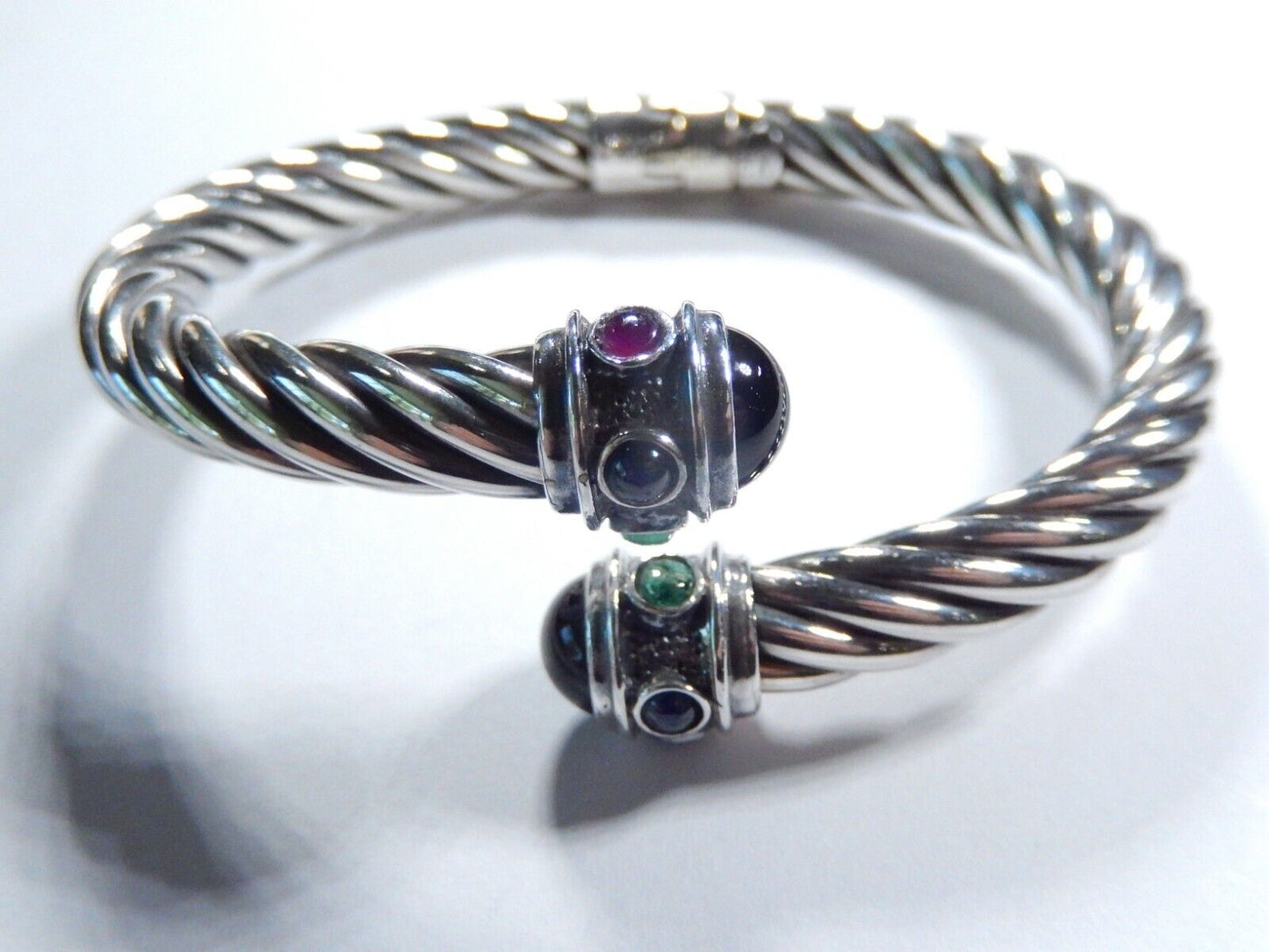 *VINTAGE*  Heavy Sterling Silver Hinged Black Onyx- Twisted Cable Cuff Bracelet