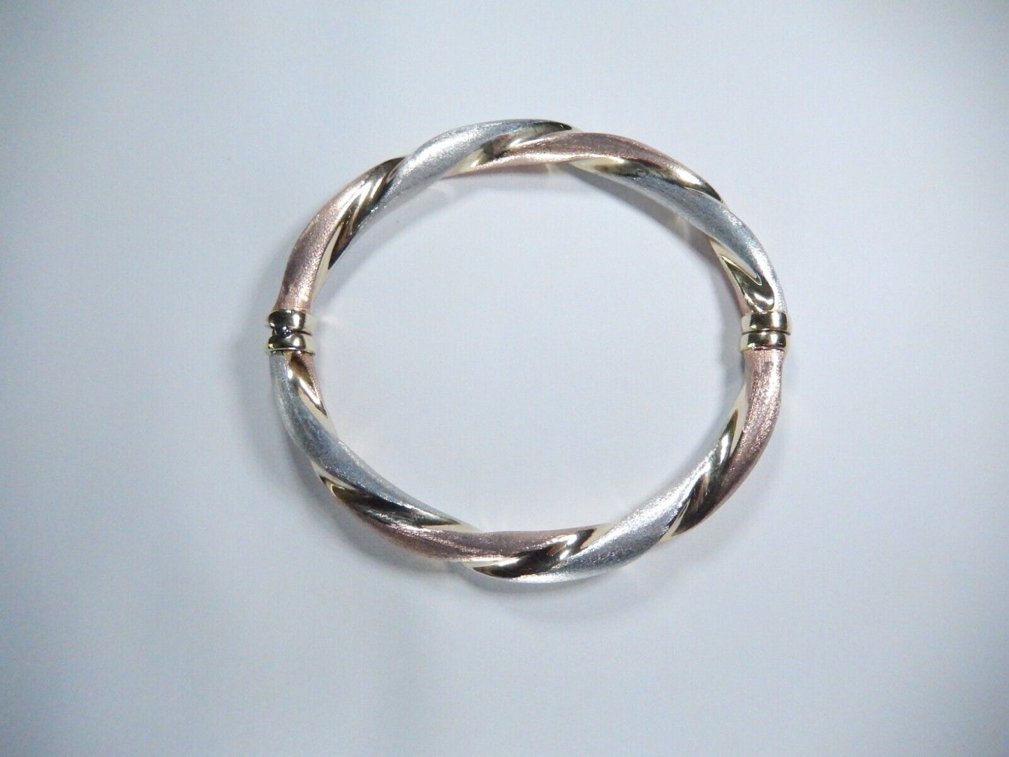 Veronese -Italy Sterling Silver Rose & Yellow & White Gold Vermeil Hinged Bangle
