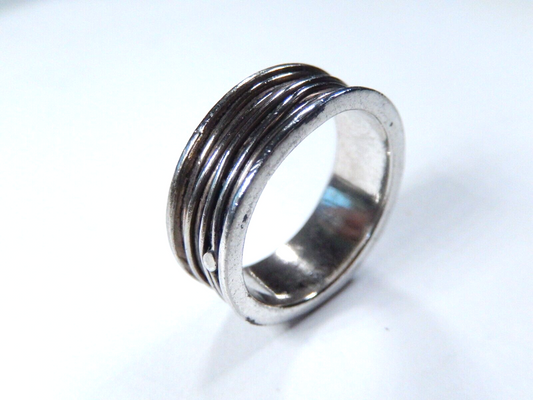 Vintage HEAVY Sterling Silver 925  Wire-Wrapped 8mm  Band Ring Size 8.5