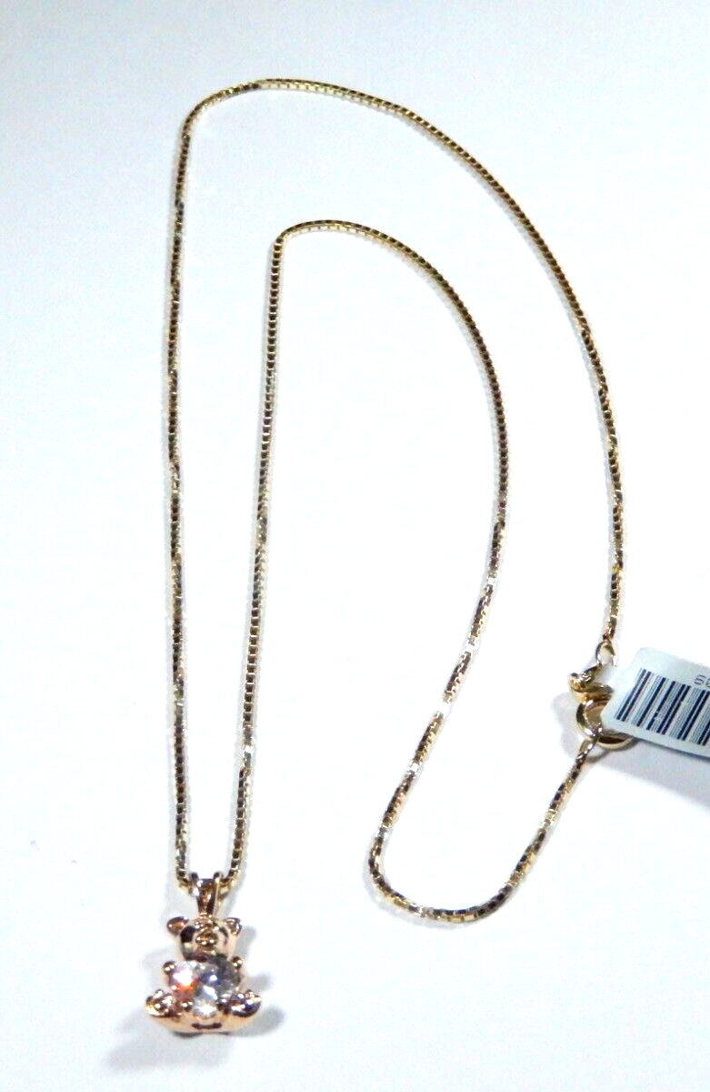 NWT  Gold Vermeil Sterling Silver Heart CZ Teddy Bear Pendant w18 Chain