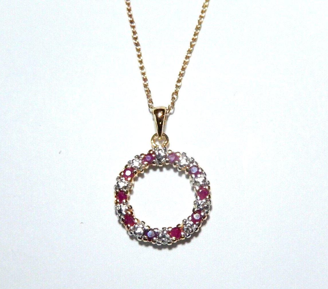 NWT GOLD VERMEIL 925 STERLING NATURAL ROUND RUBY PENDANT w18 VERMEIL CHAIN