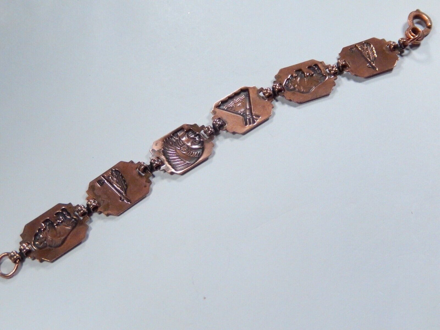 Vintage Southwest Copper Stamped Concho 6 Links Bracelet 7" Length