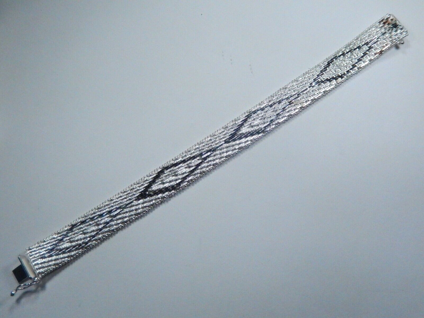 Vintage Italy 925 Thick Heavy 13mm Wide Chevron Mesh Bracelet Sterling Silver-7"