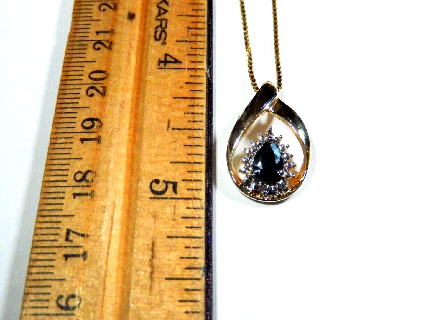 Ross Simons 925 Gold Vermeil Sapphire  Diamond Teardrop Pendant w18 Chain