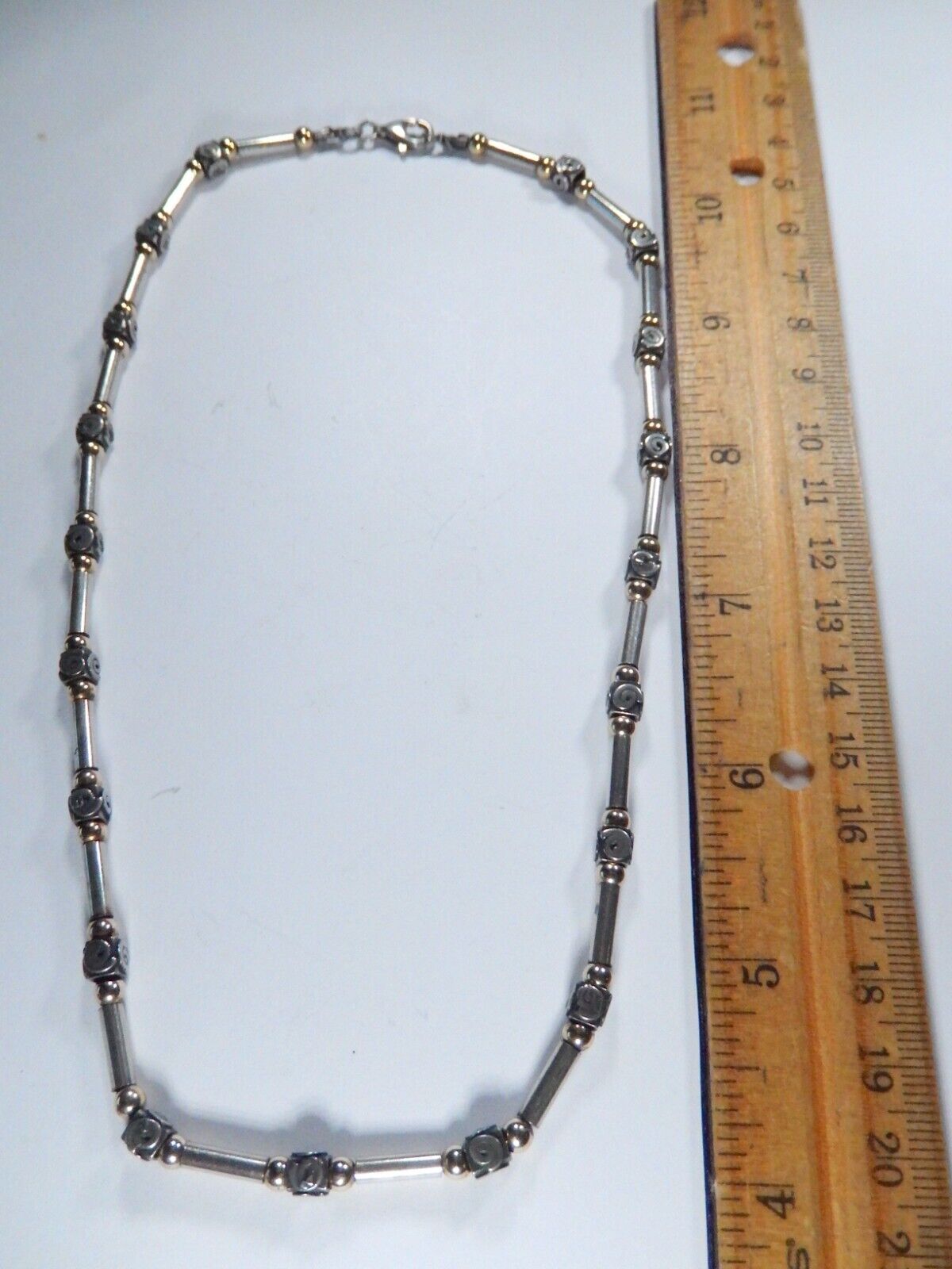 *VINTAGE" Sterling Silver/Gold Vermeil 925 Ball Bead Necklace Chain 17"