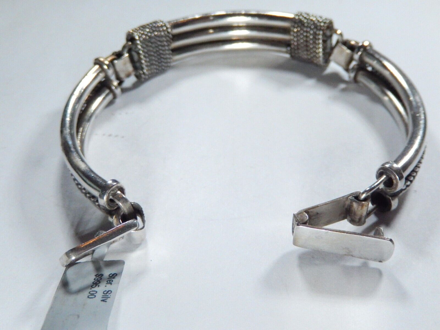 *VINTAGE* -  Sterling Silver Artist "BA" Beaded Link Bracelet 8"L x 1/2"W-44gms