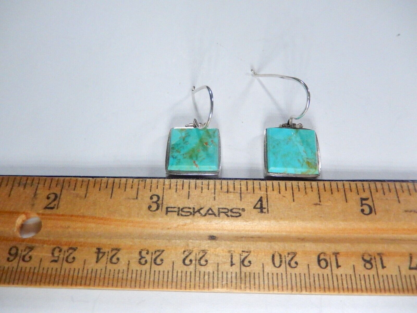 *VINTAGE* Artisan Southwest Sterling Turquoise Square Design Dangle Earrings