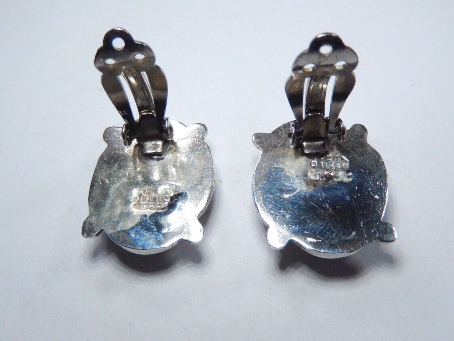 *VINTAGE* TAXCO Sterling Silver Turquoise Clip On Earrings 1" x 3/4" - 16.9 gms