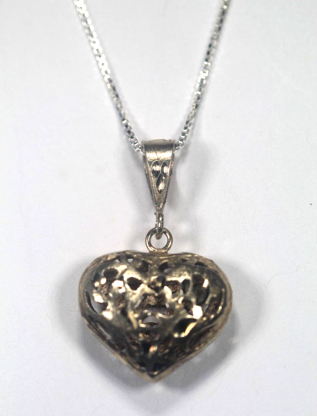 Gold Vermeil Sterling Silver Filigree Heart Pendant Diamond Cut w/20" Chain