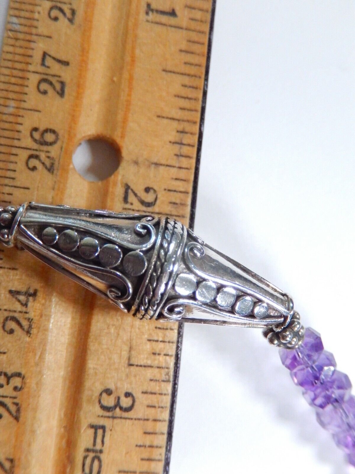 Sterling Silver Faceted Amethyst Round Gemstone Beaded Handmade 20" Necklace